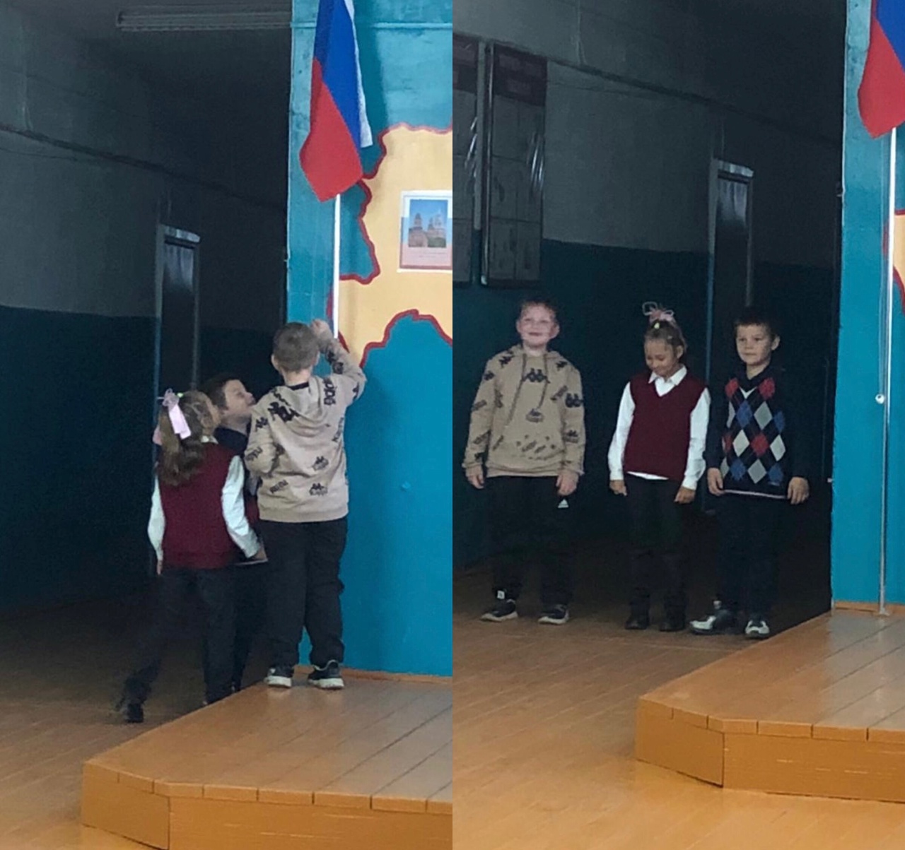 Традиционная общешкольная линейка  с поднятием Флага РФ и исполнением Гимна РФ.